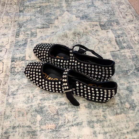 Black and Silver Studded Mary Jane Flats - Picture 5 of 9